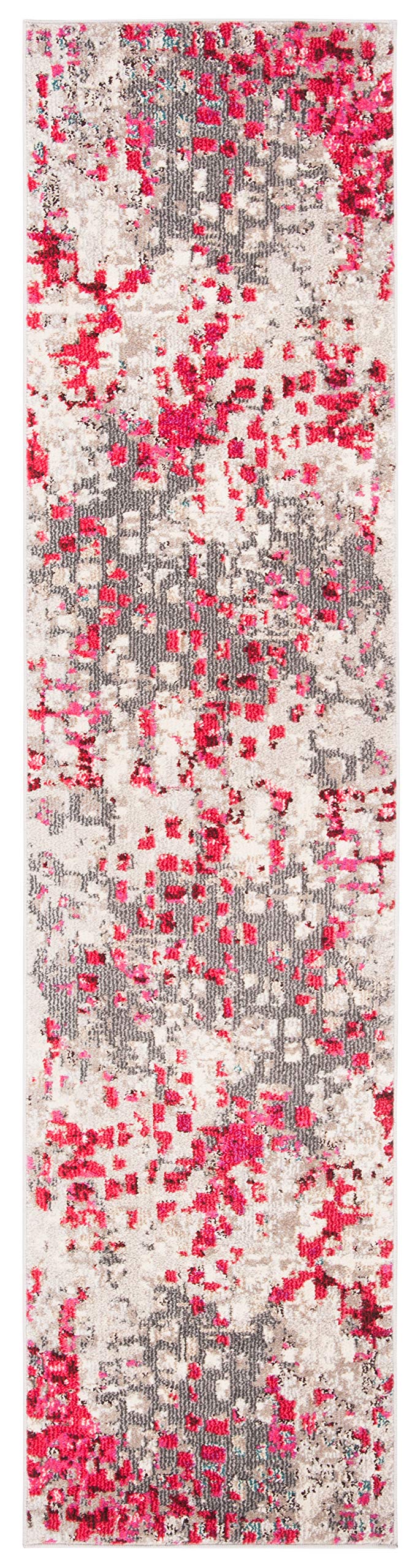 Safavieh Madison Collection Runner Rug - 2'2'' X 16', Grey & Red, Boho Abstract Distressed Design, Non-Shedding & Easy Care, Ide